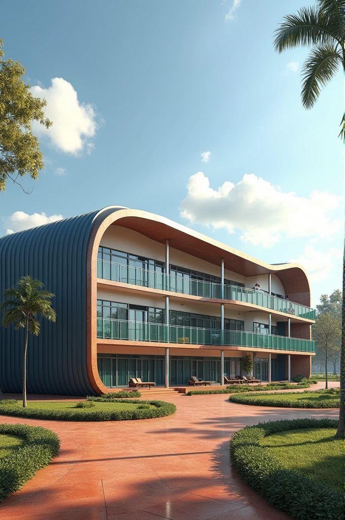 Make a school called icon international School having 40 classes and three flow building and a basketball court dining hall for the and the last of us will have a chilling lunch with a nice view  accommodation of 600 students and with domes which containing five students summarized in one big metal steel housing rectangular curved building way bigger in uganda 