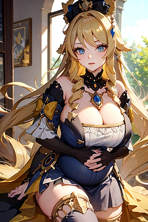 beautiful pregnant navia, long blonde hair, beautiful face, big breasts