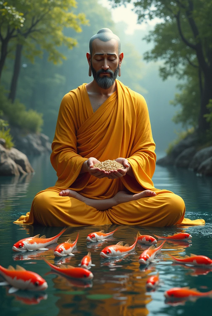 Real picture of Buddha giving food to fish