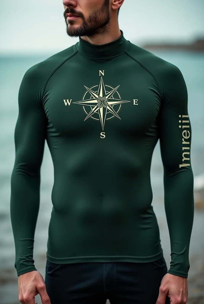 Tight UV Ray Shirt ,green dark ,with the name Andrei on the arm, and a compass rose on the bust