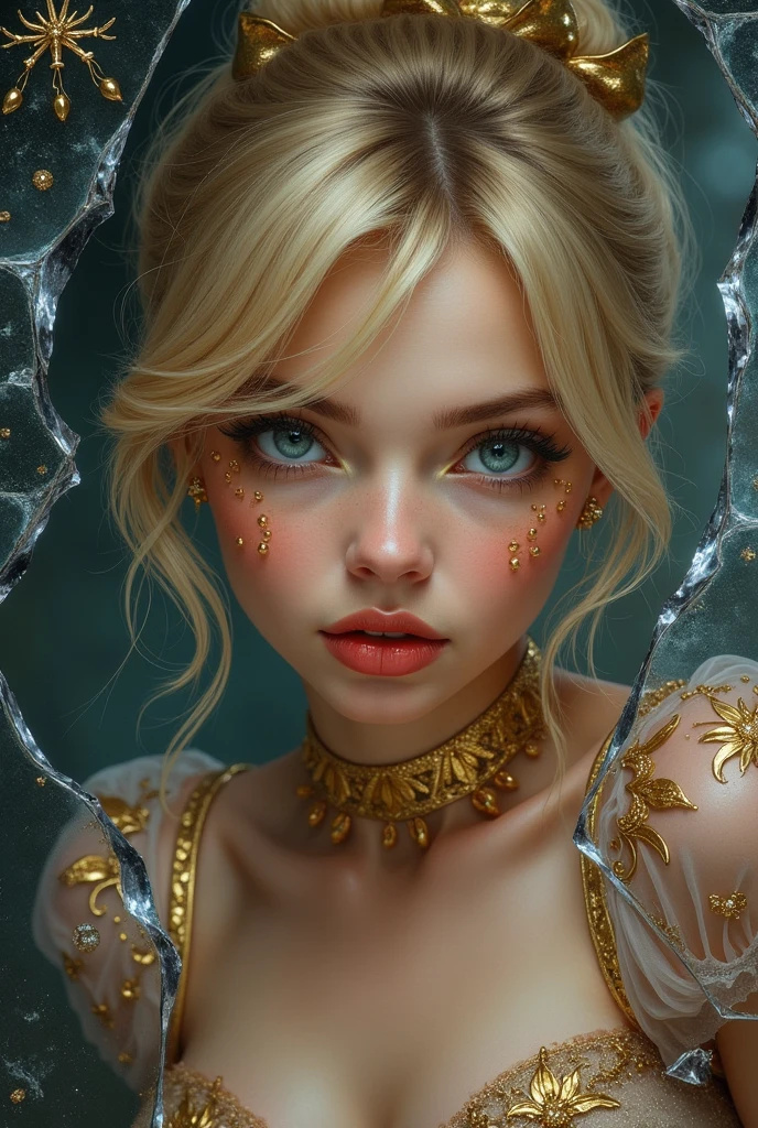 portrait Elle Fanning, wearing beauty spider outfit, against the background of a spider web, 7 0 3 0 s, curly hair, intricate, elegant, highly detailed, digital painting, artstation, concept art, smooth, sharp focus, illustration, art by thomas kindkade, charlie bowater, artgerm, greg rutkowski, alphonse mucha and alexandra fomina, 36k, glittering, shining