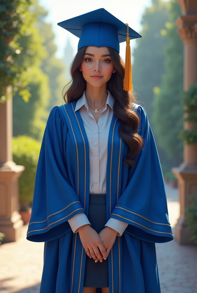 Plestia alaqad Wearing blue graduation clothes 