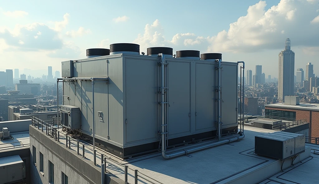 I WANT AN IMAGE OF LARGE AIR CONDITIONING OR REFRIGERATION EQUIPMENT, in the roof