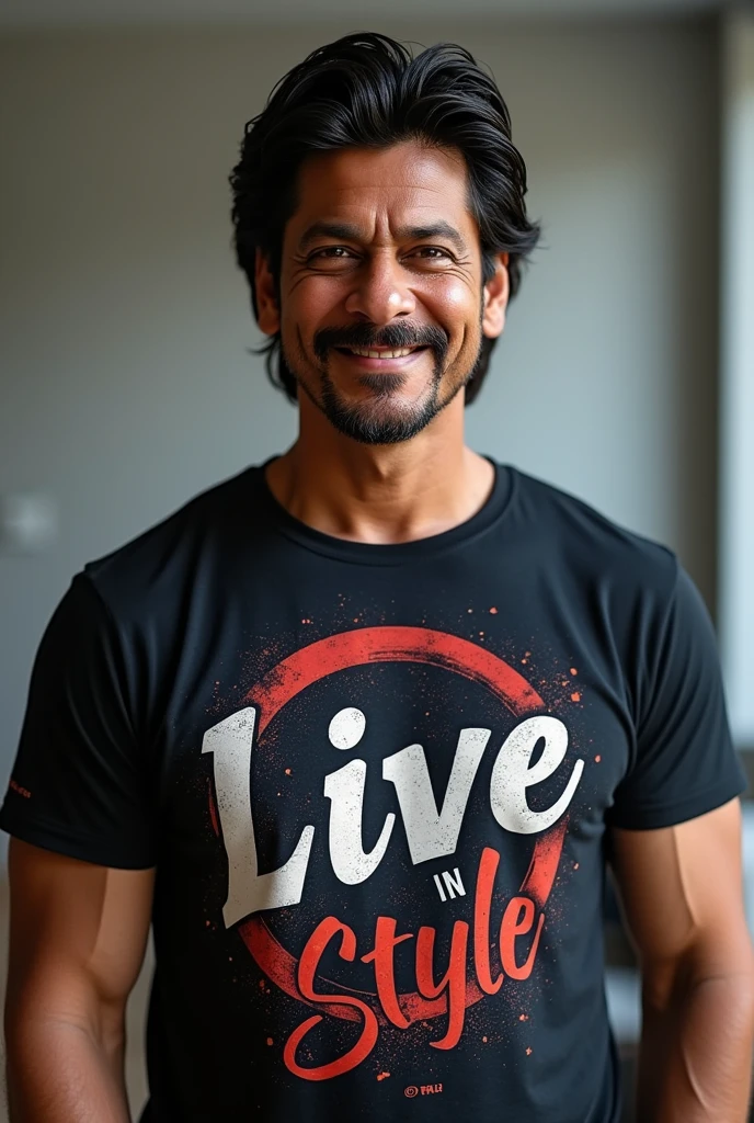 Srk wereing t-shirts brand called live in style give me design