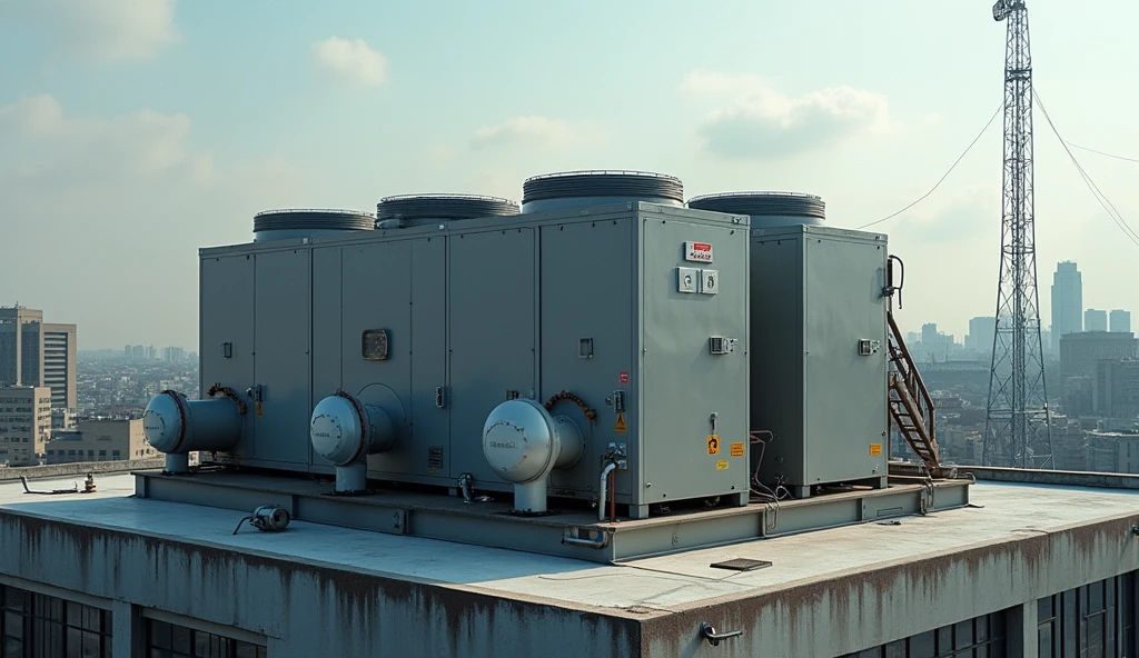 I WANT AN IMAGE OF LARGE AIR CONDITIONING OR REFRIGERATION EQUIPMENT, in the roof