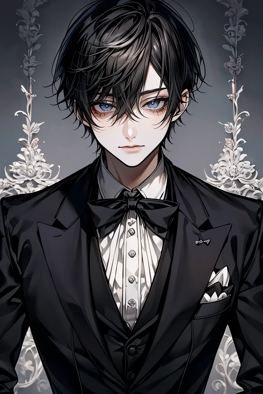 (Mastepiece)、(Best Quality)、Very detailed、((Two friendly butlers:1.4))、Perfect Face、Beautiful Face、Very detailedな顔、(Black-haired butler:1.3)、(White-haired butler:1.3)、Black butler uniform