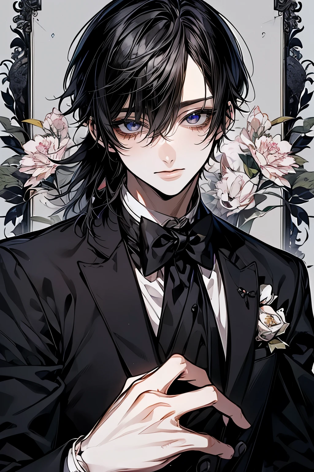 (Mastepiece)、(Best Quality)、Very detailed、((Two friendly butlers:1.4))、Perfect Face、Beautiful Face、Very detailedな顔、(Black-haired butler:1.3)、(White-haired butler:1.3)、Black butler uniform