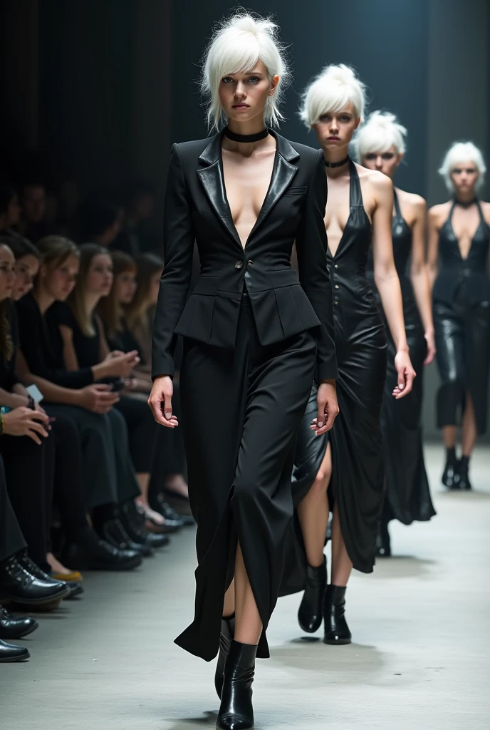 Imagine an avant-garde runway show featuring models wearing dresses made entirely of formal black and ivery color suit, showcasing the creativity and innovation in fashion design. The batic print
outfits could be adorned with intricate patterns or textures to create unique designs that exude style and individuality. In contrast, the models could wear white hair. --ar 69:128 --style raw --sref 695992723 405095850 2433968870 --personalize ae3yqyg --stylize 500 --weird 3 --v 6.1