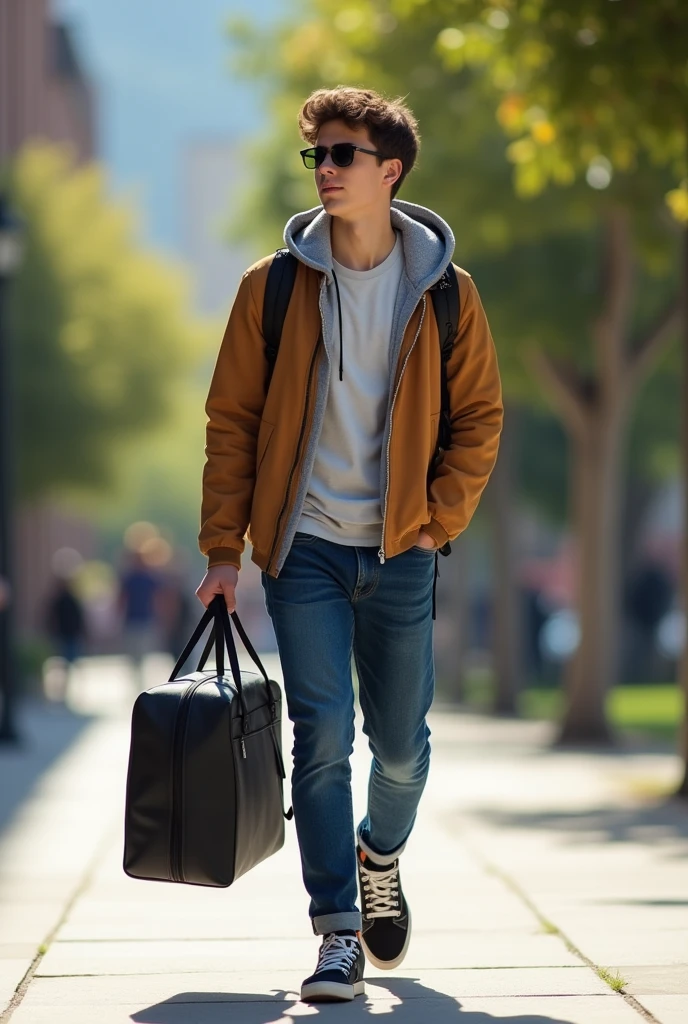 College student hanging laptop and bag png