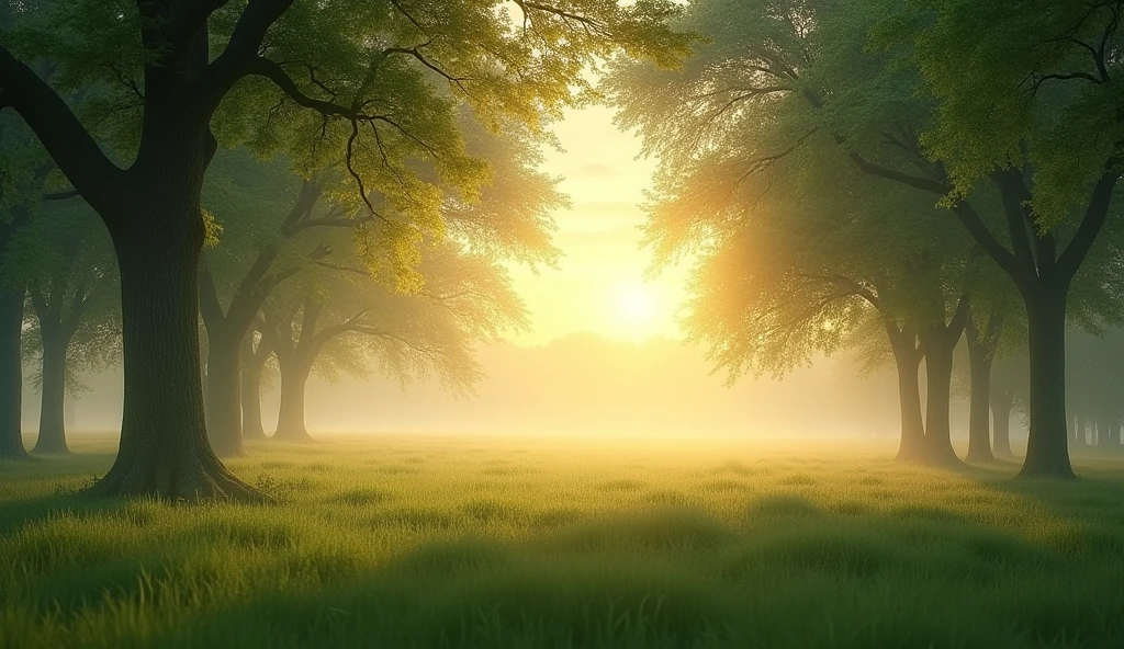 Soft images of a dawn, with sunlight filtering through the trees. The music is soft and inspiring. summer, endless prairie landscape