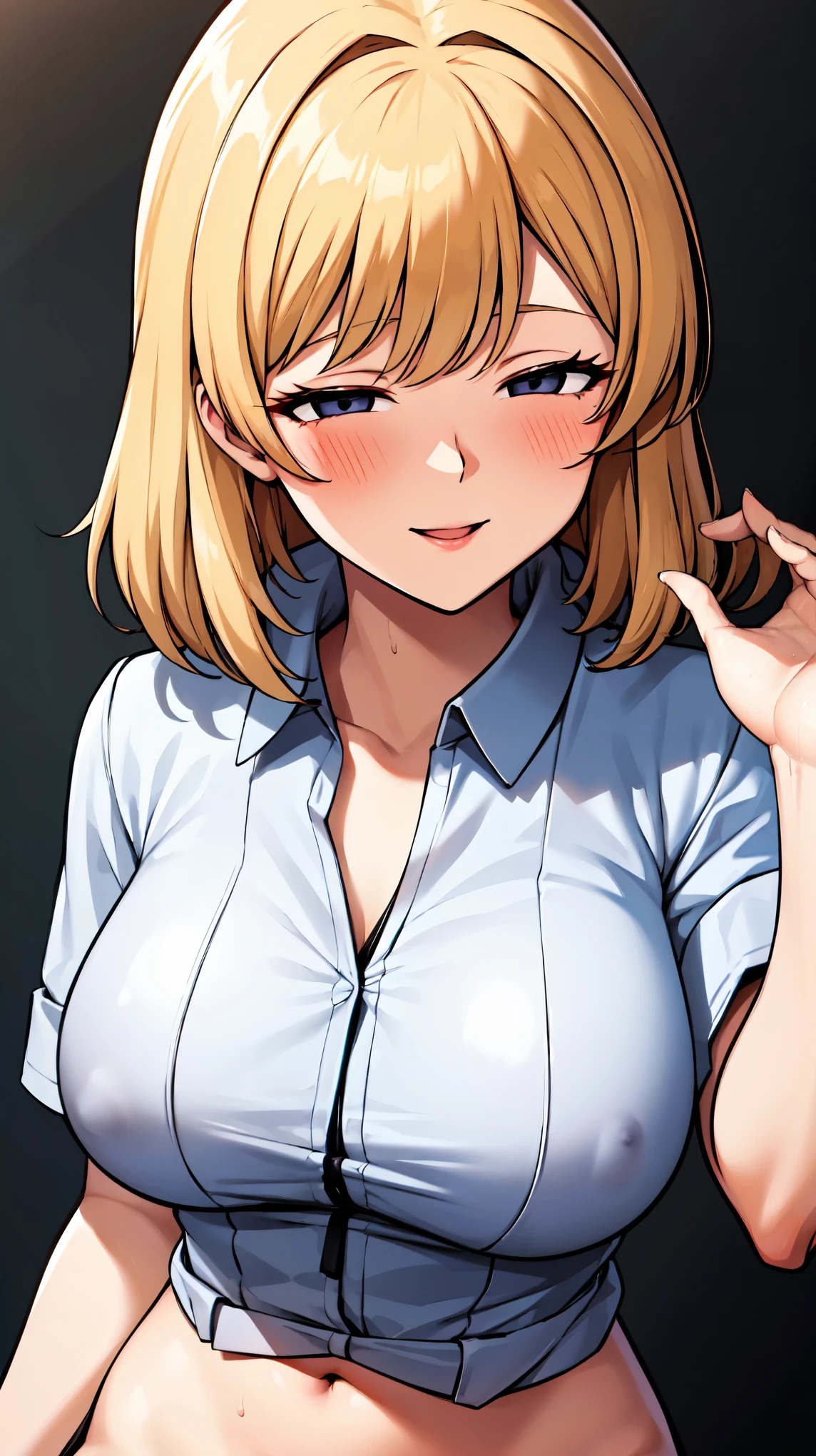 （（super high quality,Ultra-high resolution,16K,super masterpiece,Ultra HD ,Detailed shading,））One sexy woman,Sexy naked shirt,popped Tight collar White shirts,Looking at the camera,smile,blush,