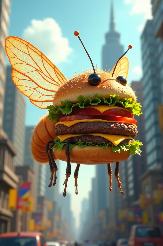 A burger fly using wings