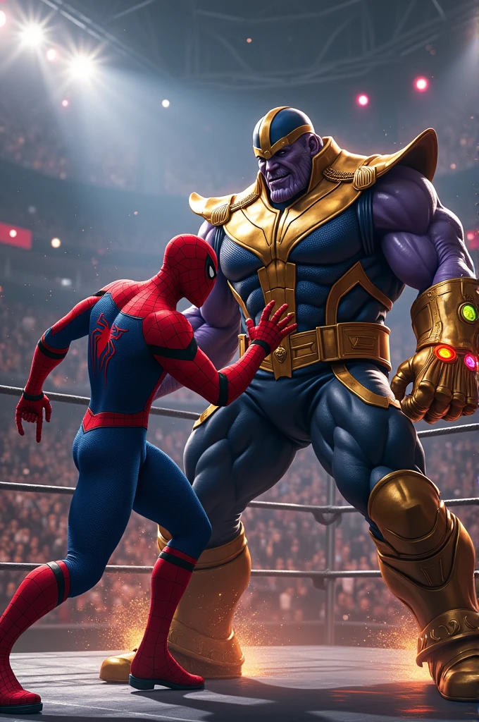 Spider-Man is attack the thanos and place in the ring .make it realistically 