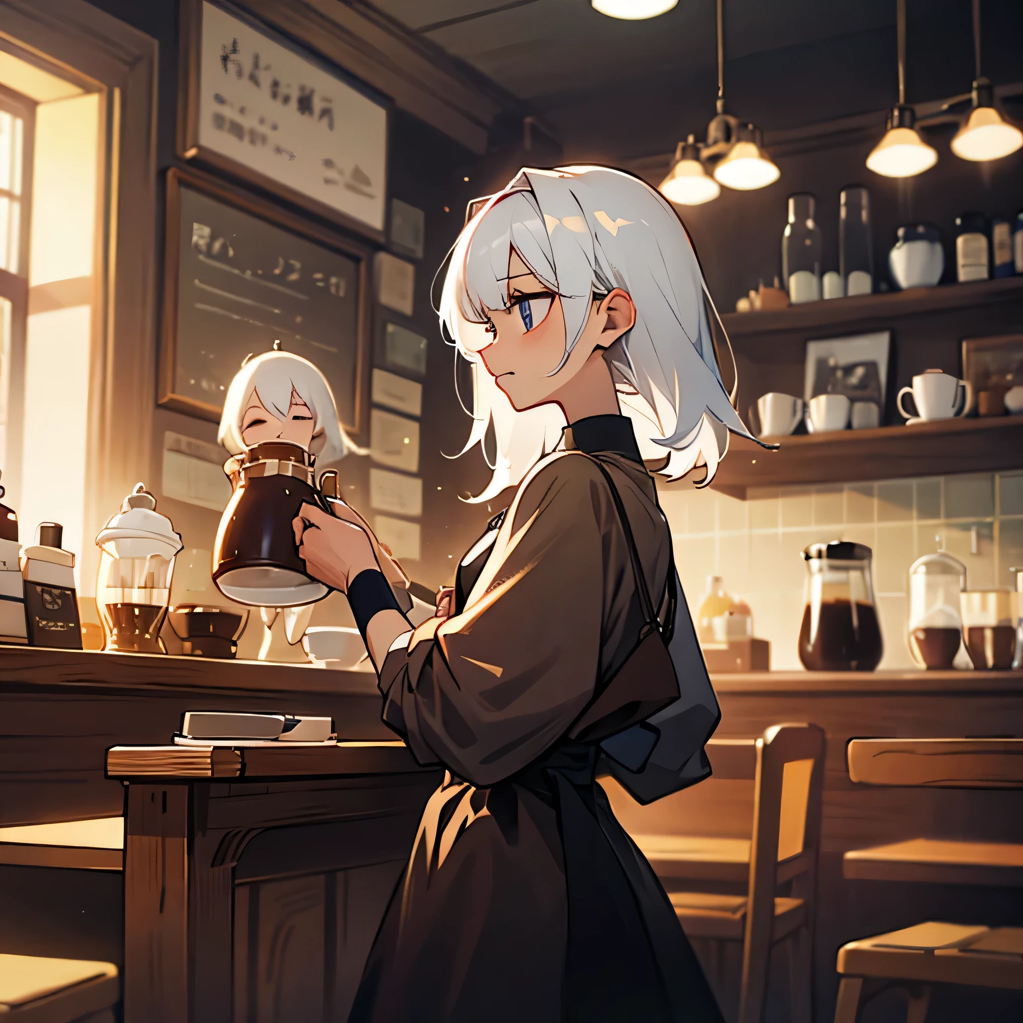 Cafe、coffee、White Hair