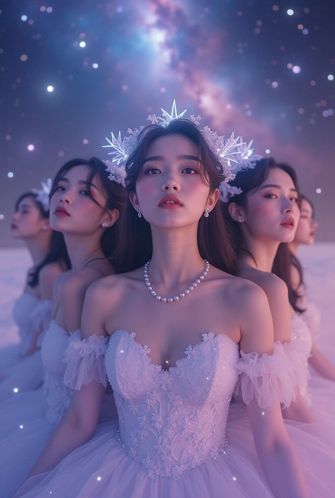 I'm taking photos for a new concept album. Create a girl group concept photo in the style of "Cosmic"