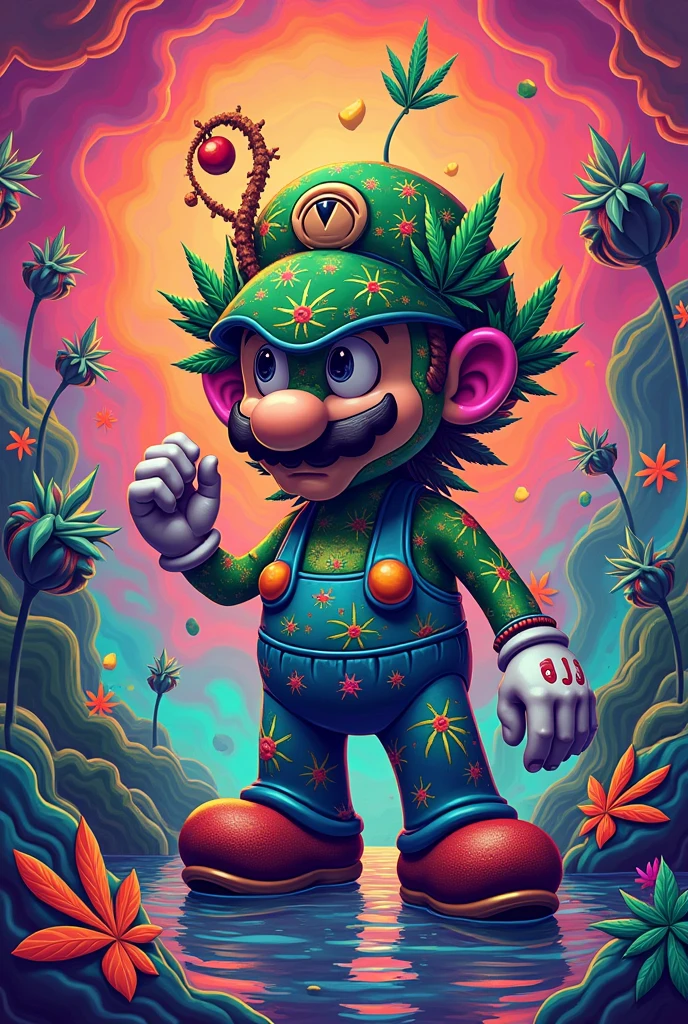  cannabis mario party character poster art which reads 'The Grove Patong" 420 artwork, retro psychedelic weed illustration, liquid, psychedelic artwork, in illustration style digital, extremely high quality artwork, estilo de arte impressionante, arte do Adobe Illustrator, visionary art style, psychedelic acid trip, estilo de arte vetorial, Psychedelic style nano-infused Vibrant colors, swirling patterns, abstract forms, surreal, trippy fluid, high quality, 4k render warm colors