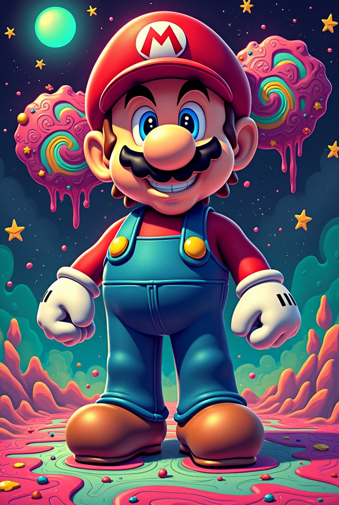 cannabis mario party character poster WITH TEXT which reads "THE GROVE PATONG" 420 artwork, retro psychedelic weed illustration, liquid, psychedelic artwork, in illustration style digital, extremely high quality artwork, estilo de arte impressionante, arte do Adobe Illustrator, visionary art style, psychedelic acid trip, estilo de arte vetorial, Psychedelic style nano-infused Vibrant colors, swirling patterns, abstract forms, surreal, trippy fluid, high quality, 4k render warm colors