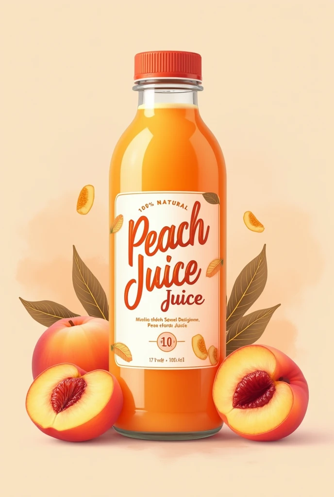 Generate a label with VECTORS FOR A PEACH JUICE NECTAR that says PEACH NECTAR JUICE 100% NATURAL WITH SPANISH LETTERS
