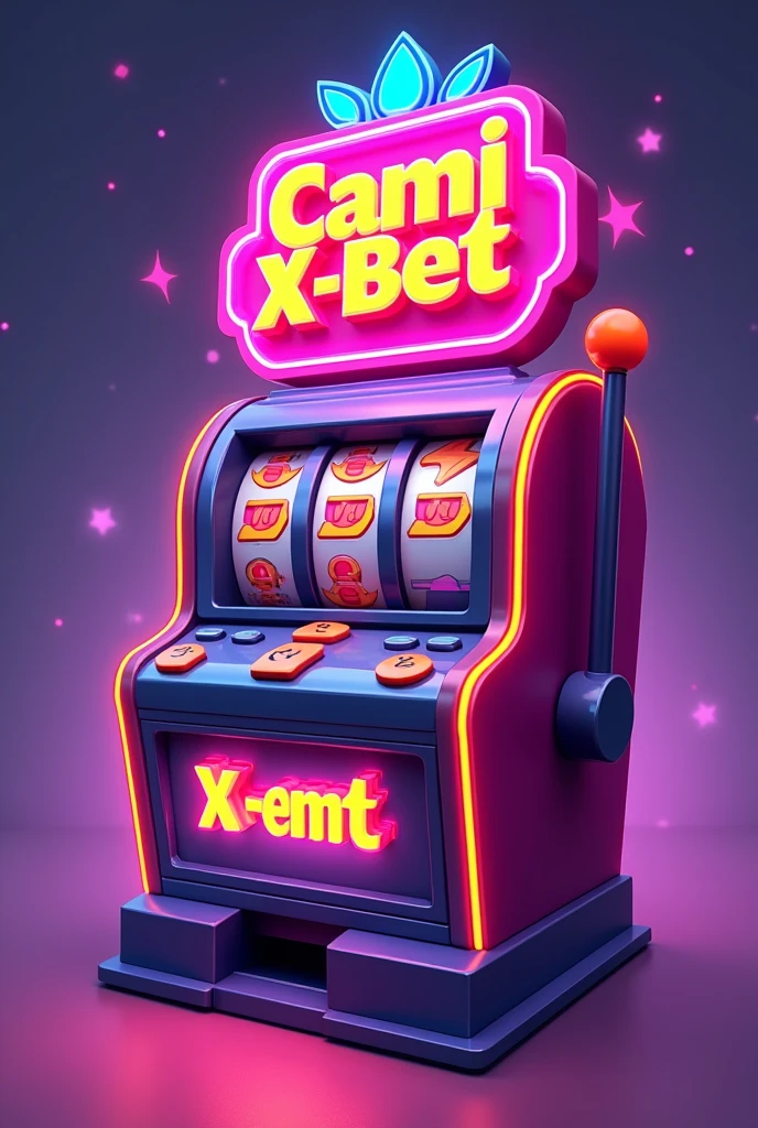 a slot machine, On top of that it says "equipment" in small red and larger it says "CAMI X-BET" in white. head on, a cartoon-type triangle slot machine BIG