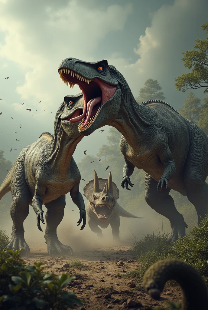 A group dinosaurs fight critically