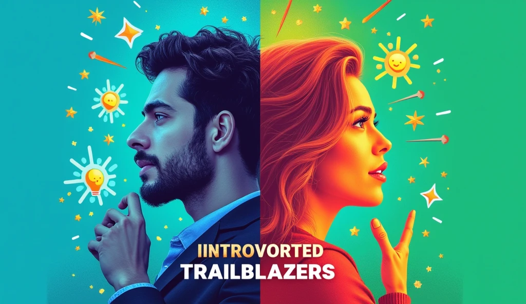**Title:** “Success Stories of Introverted Trailblazers”
**Image Elements:**
1. **Background Color:** Utilize a vibrant gradient similar to MrBeast's aesthetic, featuring bold, eye-catching colors (like electric blue and bright green) blended with dynamic shapes that give it a modern and energetic feel. This draws in viewers while still maintaining an element of calmness associated with introversion.
2. **Main Focus:** Create a split-image design with two striking human faces:
- **Left Side:** Display an introverted professional with a thoughtful expression, showcasing confidence and depth.
- **Right Side:** Show a person radiating positivity and energy, possibly in mid-laughter or giving a thumbs-up to symbolize achievement and success.
3. **Text Overlay:**
- Use a bold, dynamic font that grabs attention, in high-contrast colors like white or neon yellow for maximum visibility.
- Prominent text examples: “How Introverts Succeed!” or “Unleashing Quiet Power!” positioned in a prominent arc along the top third of the thumbnail.
- A catchy subtitle in a smaller, engaging font at the bottom saying “Real Stories | Real Strategies.”
4. **Visual Icons:** Incorporate vibrant, playful graphic elements like glowing lightbulbs and spinning gears around the faces. Make them bright and slightly oversized to enhance appeal while remaining semi-transparent so the main images remain the focus.
5. **Facial Expressions:** Capture an inspiring, relatable look on the introverted individual’s face (e.g., thoughtful yet optimistic) to convey connection and motivation. The successful counterpart should exude warmth and excitement through an engaging, genuine smile encouraging viewers to learn more.
6. **Branding:** Integrate a small, stylish logo or watermark of the channel, positioned subtly in one of the corners, ensuring it meshes smoothly with the overall design without being distracting.
**Additional Elements:**
- Include a vibrant quote or statistic bubble nea
