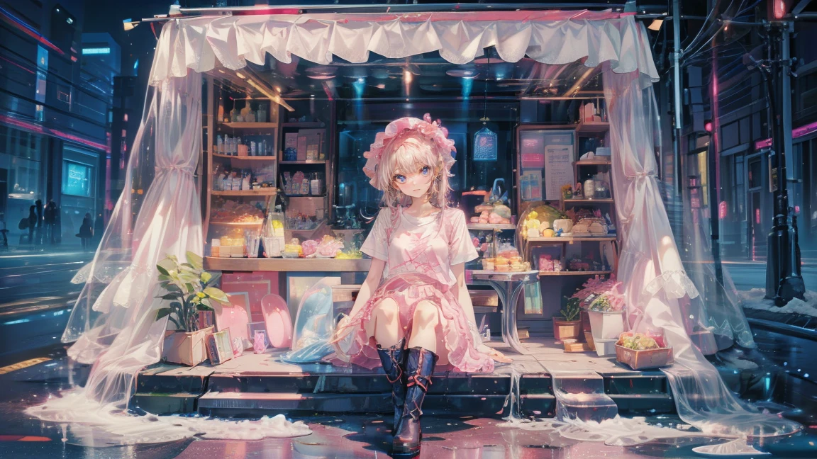 beautiful girl、とてもLovely天使、Pink T-shirt、Lovely、baby face、Smile、Long skirt、Black boots、