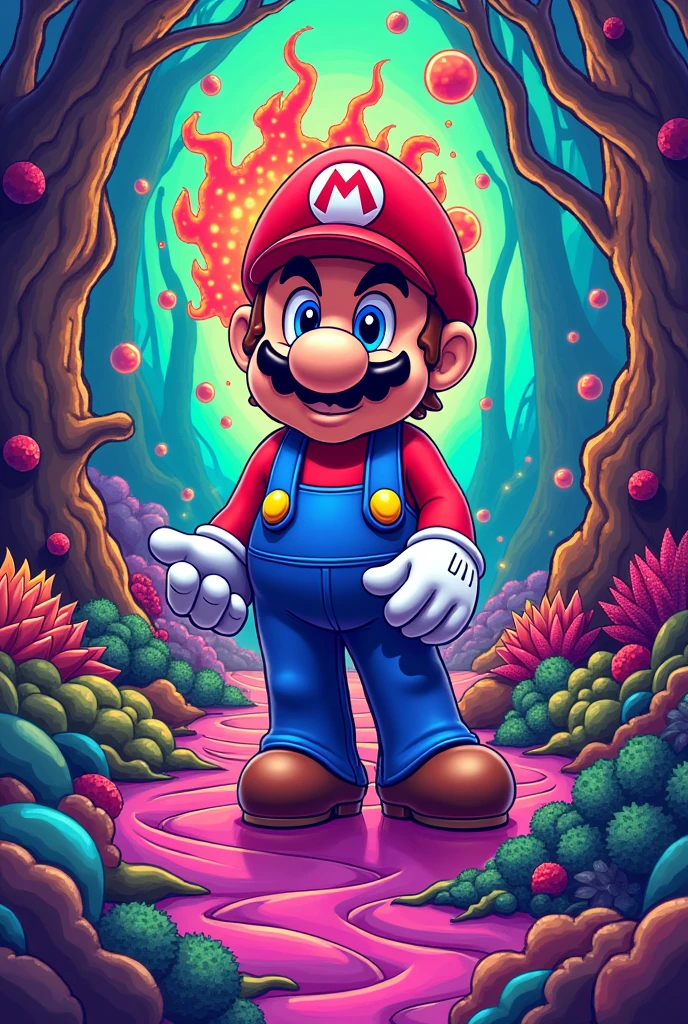 mario party character which reads "THE GROVE PATONG" 420 artwork, retro psychedelic weed illustration, liquid, psychedelic artwork, in illustration style digital, extremely high quality artwork, estilo de arte impressionante, arte do Adobe Illustrator, visionary art style, psychedelic acid trip, estilo de arte vetorial, Psychedelic style nano-infused Vibrant colors, swirling patterns, abstract forms, surreal, trippy fluid, high quality, 4k render warm colors