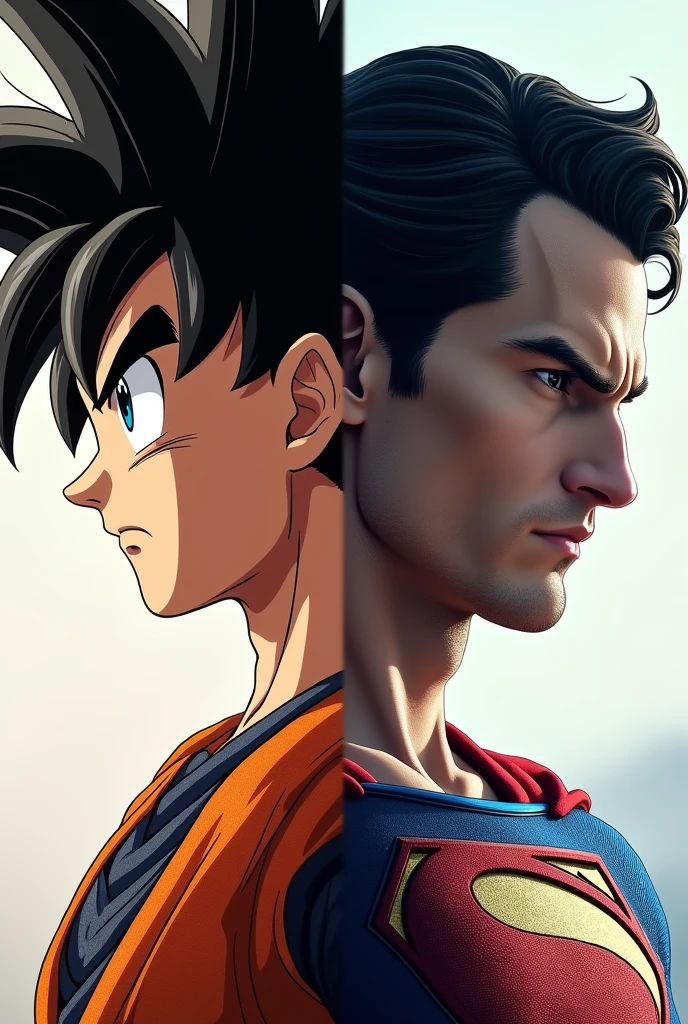 Half side of image Goku's face other half side of image Superman (Henry Cavill) for profile pic