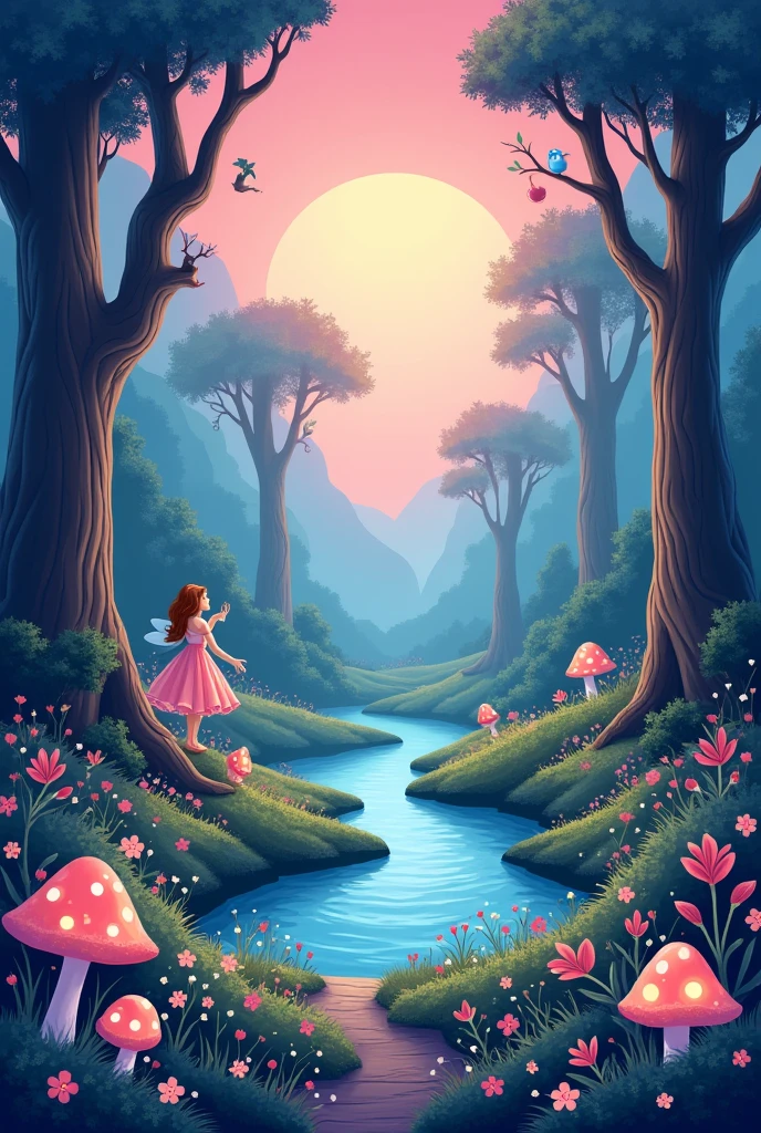 Vector Art,Fantasy Forest,Pink hue