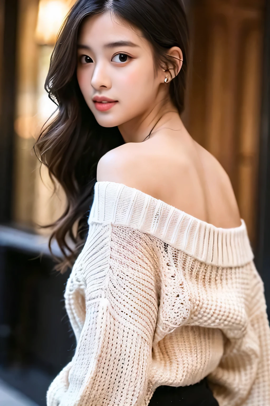 ((best quality)), ((masterpiece)), (detailed), 1girl, off-shoulder sweater,