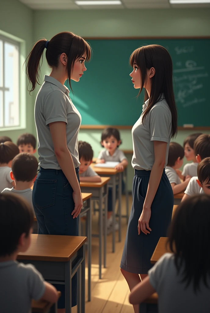  girl, Being scolded by teacher for wearing short skirt
