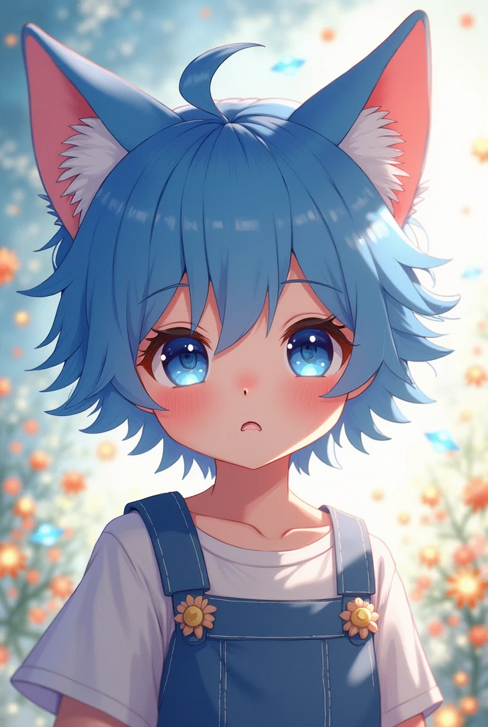 Anime boy with cat ears and blue eye