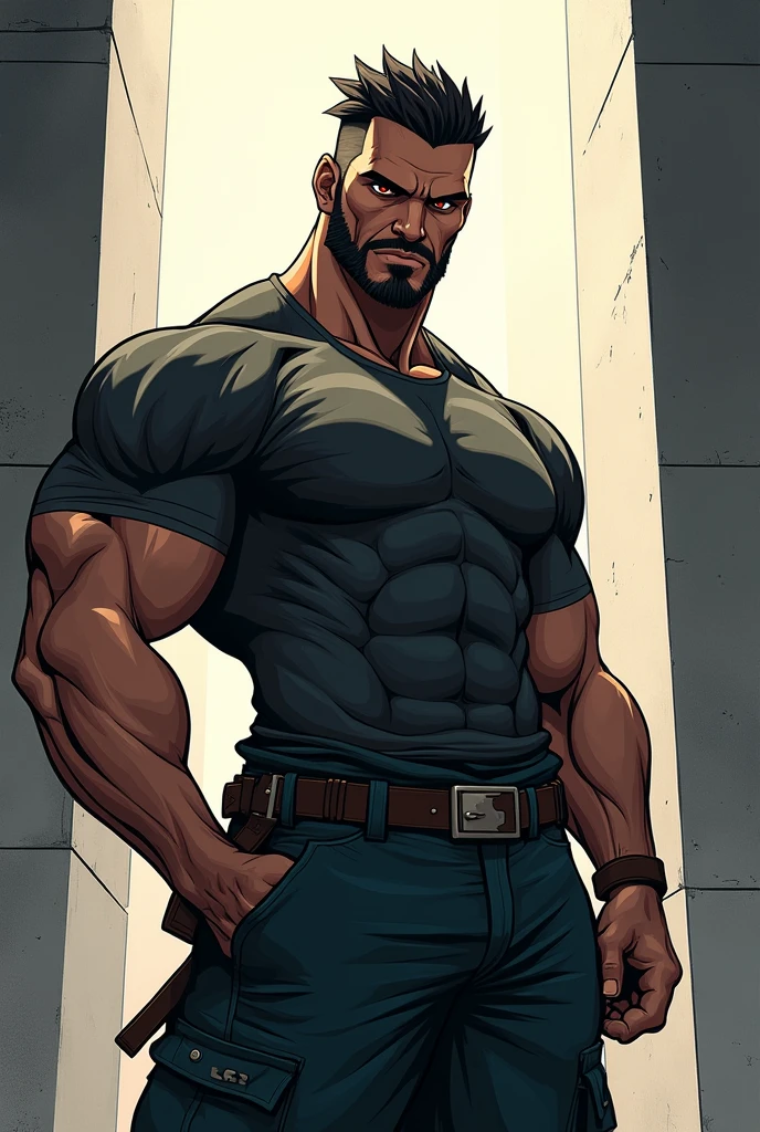 A black men naked, with muscular body telling "your mine, little bad boy" during chewing his lips, the text is in a bubble like comics