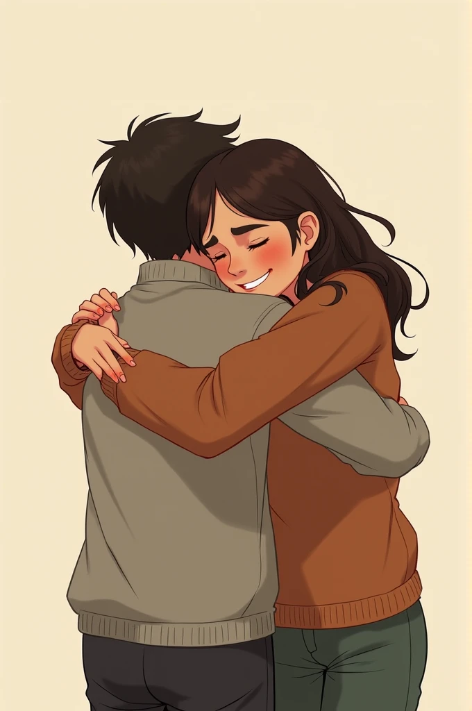 the person on the right side hugs the person on the left side and does not show her face after hugging and then the person on the right side smile