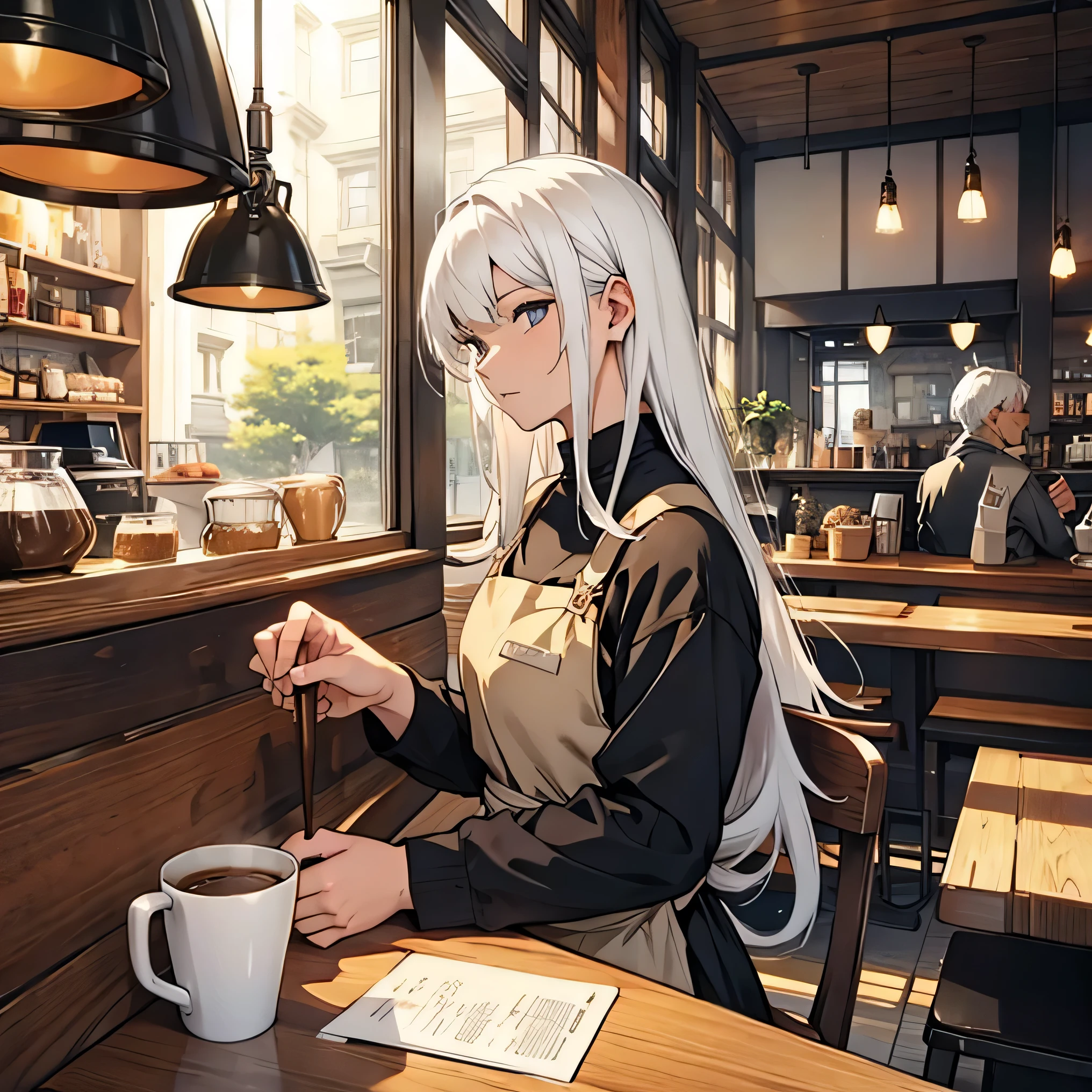 Cafe、coffee、White Hair