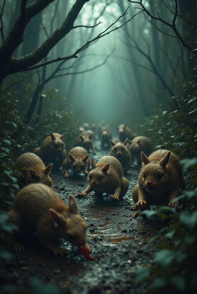 Bad woodland creatures crawling on the ground 