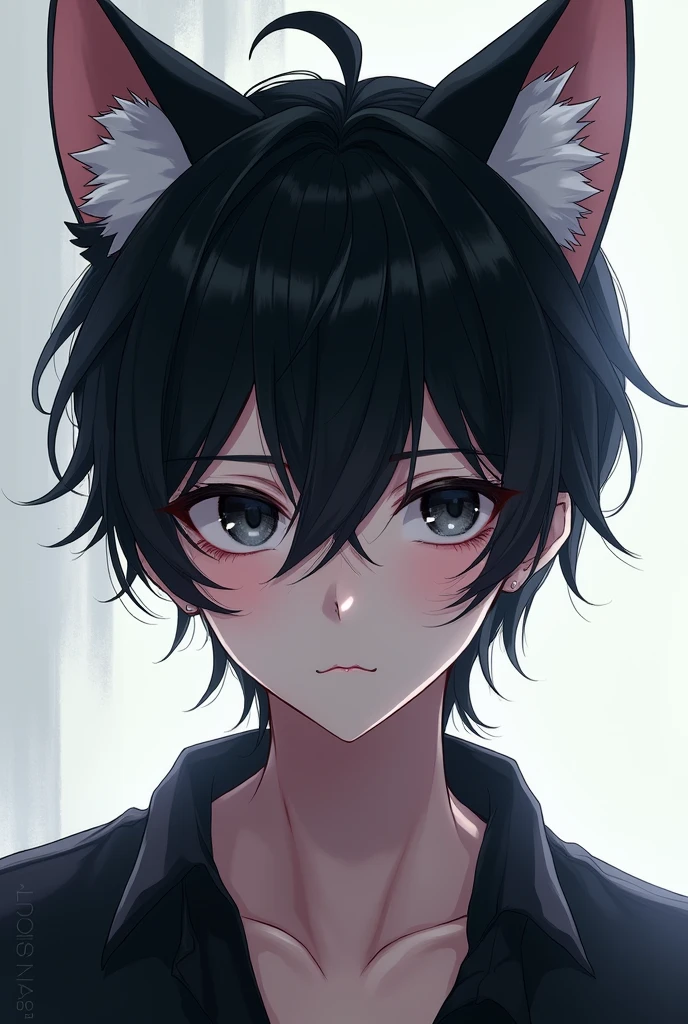 Anime boy with cat ears and black eye
And black hair