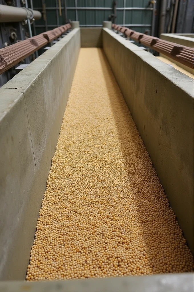 Steeped barley is put in long, rectangular, concrete open-top boxes equipped with perforated floor plates to permit flow of conditioned air