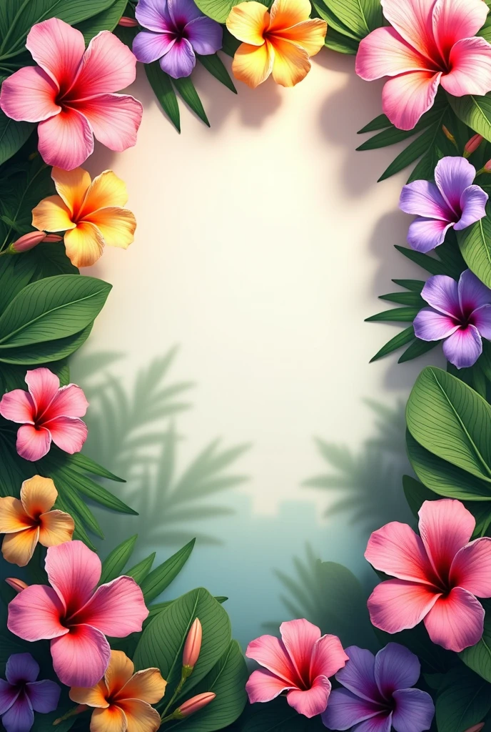 a realistic tropical flower background with a blank space to place cosmetic products.