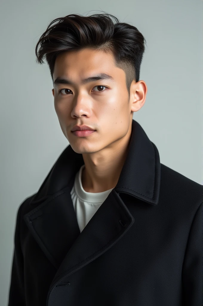 Passport size photos of young man in coat