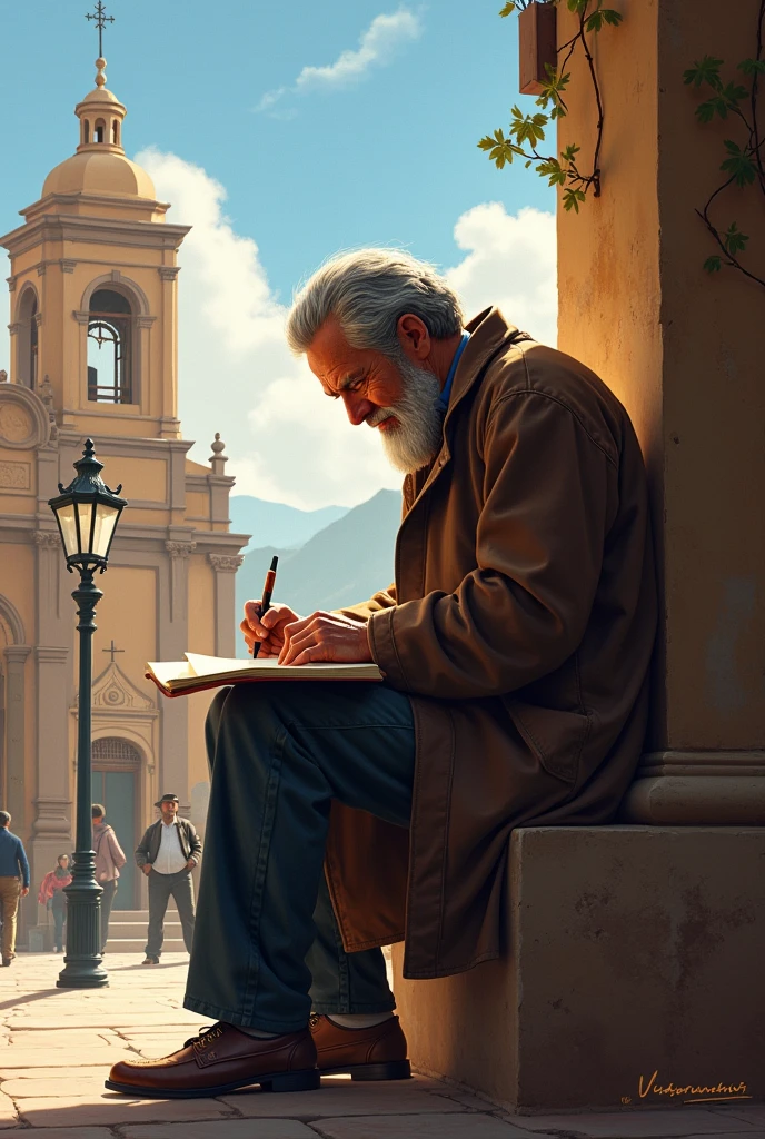 You can create Marino Melgar from Arequipa but sitting and writing his poems in the main square in the old but young 