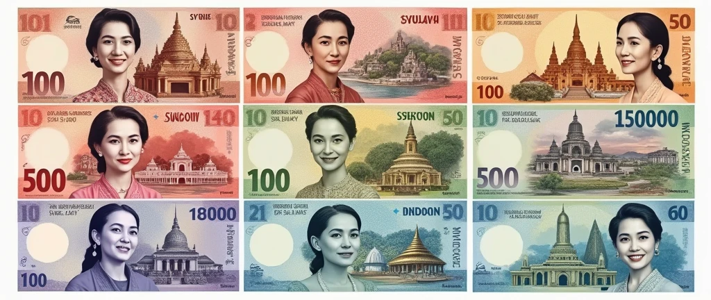 I wanna make my own banknotes for 100, 200, 500, 1000, 5000, 10000, 50000 RISES as usual, in different colors. At the front side of 15.5 cm x 6.9 cm of notes, young Daw Aung San Su Kyi pic will appear with the value, and at the back, different Myanmar’s popular places will appear. Note; white watermark is at the left side of front view, and if couse at the right side of back mote. Make them in one sheet as a professional. Make them Myanmar places
