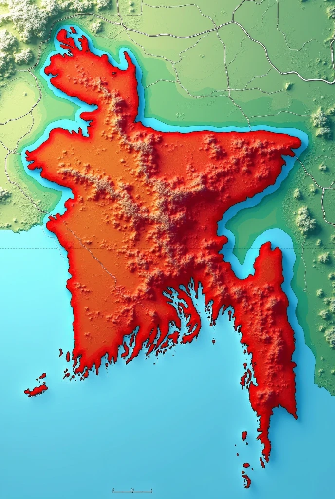 Bangladesh map including flood effect red and green design
