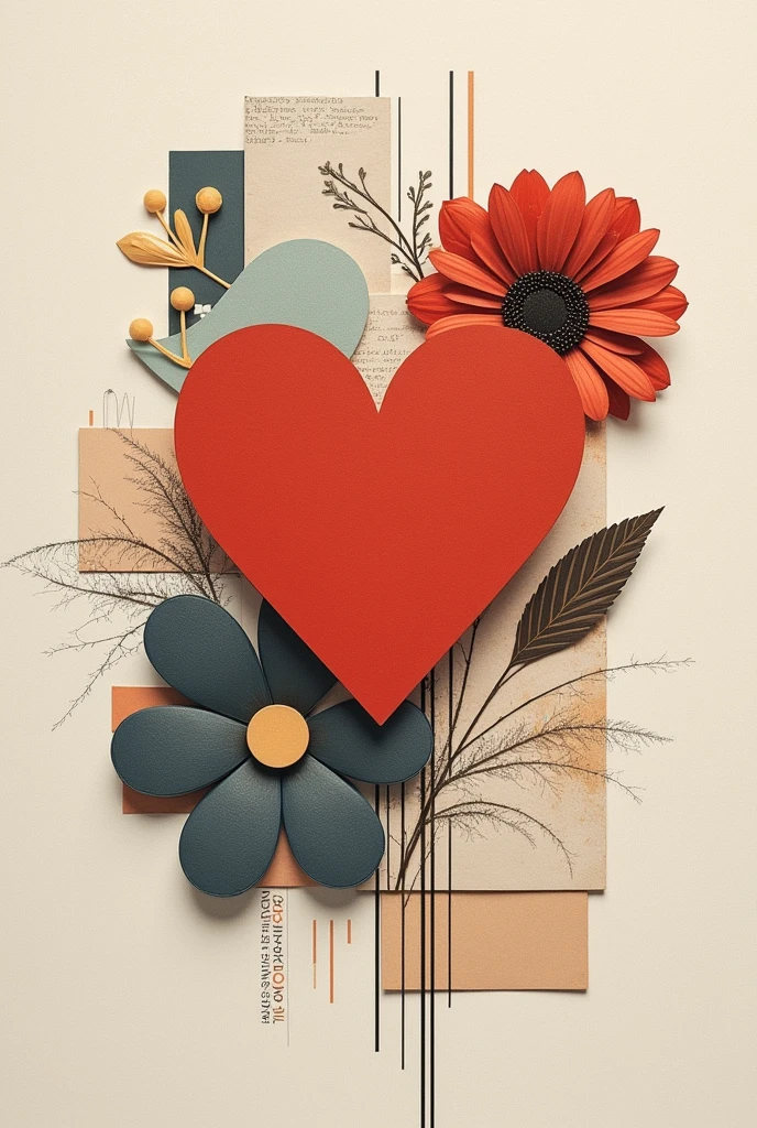 Minimalist icon in collage style heart shape