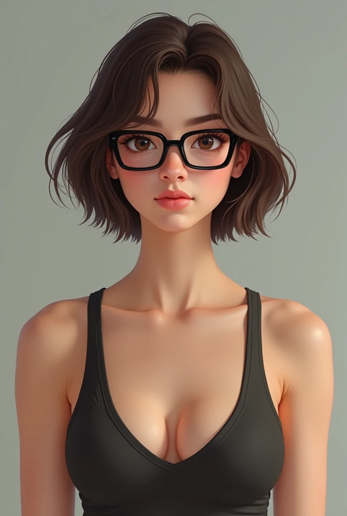 Jeune fille de 21 ans brune cheveux carré lunette carré noire yeux marron  de taille physique sportive 