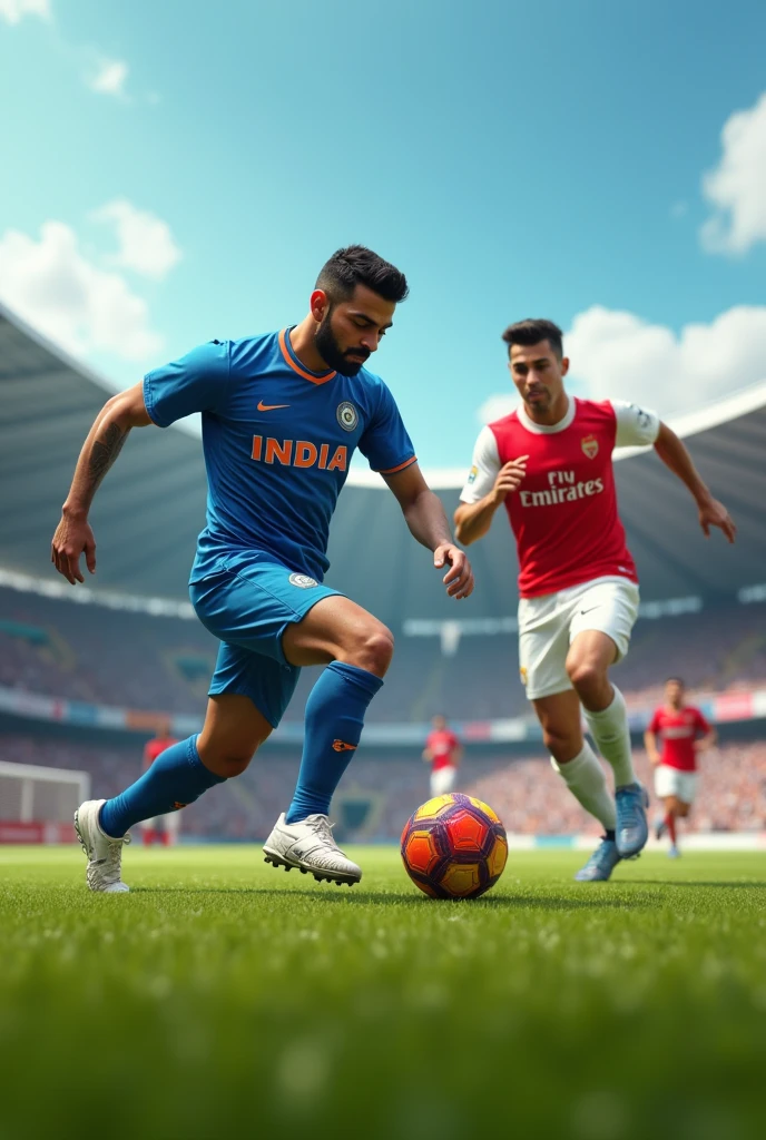 Indian cricket team captain Rohit Sharma playing football with Ronaldo 