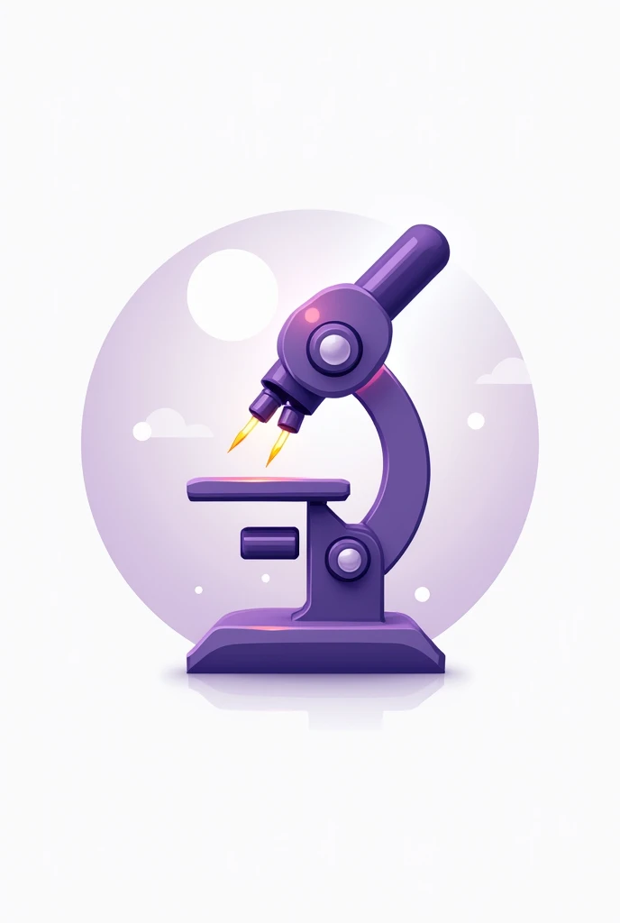Create a logo that represents a hand holding a microscope, with the beam of light. The base of the microscope could have a caduceus (Symbol of medicine) discreetly incorporated. It is important to have the colors lilac and white.