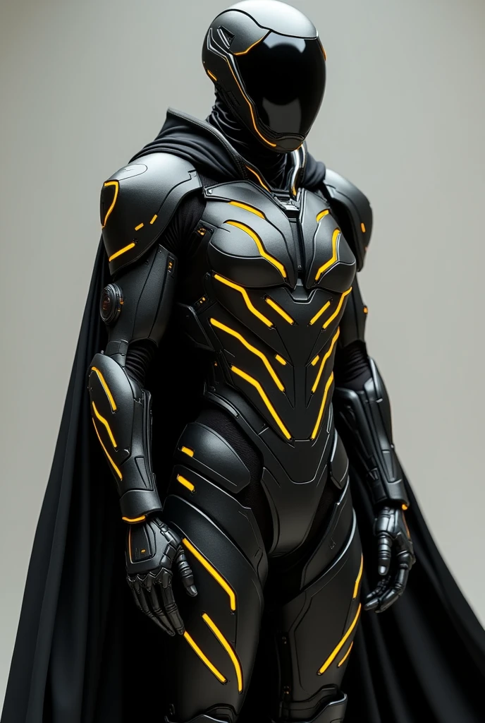 Super advanced technological suit, futurist, ultra detailed 4k, black with gold and silver lines, diseño futurist, full body man