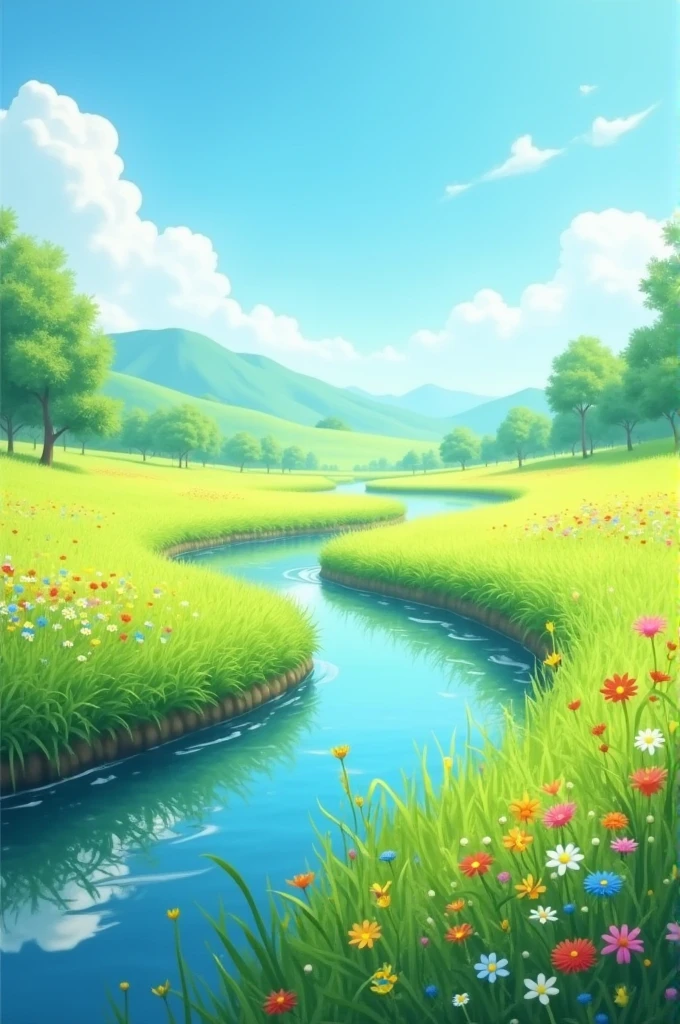 I want to make a 10 second video of a large meadow with a stream