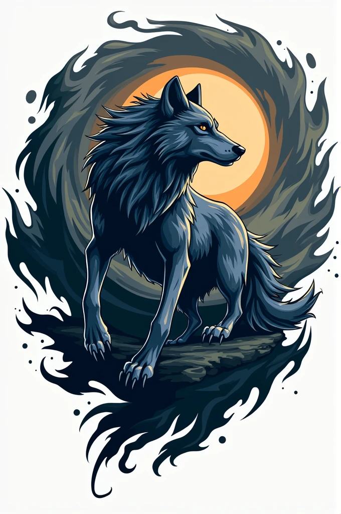 Create me an eye-catching logo with a wolf and wind